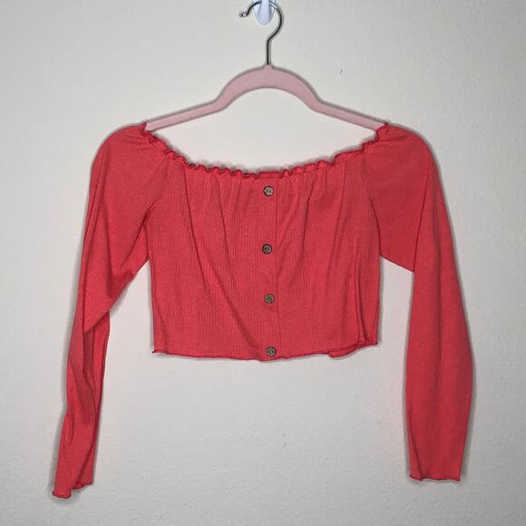 coral long sleeve crop top sz medium - Picture 2 of 6